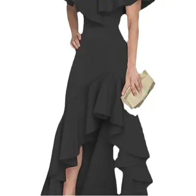 Blue Ruffled Long Dress Set Mid Waist Elegant Commuter