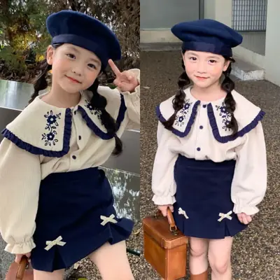 Spring new suit female baby Korean style lapel shirt + skirt two-piece set a generation of 77055