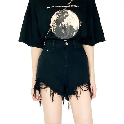 Women Denim Shorts Black High Waist Slimming 2025
