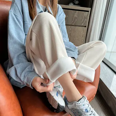 Women Fleece Lined Casual Pants Arctic Orange Beige