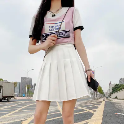 Women's Gray Pleated Skirt with High Waist & A-Line Design