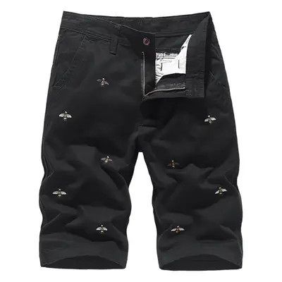 Men Grey Embroidered Cotton Shorts Small