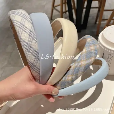 Baby Hair Band Blue Plaid Hair Grooming Set