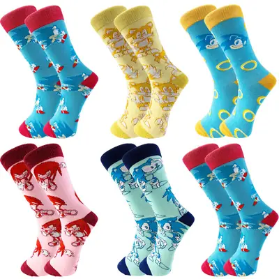 European and American personality QiJiao Sonic Boy Cartoon Men's Mid-tube Socks Sports Men's Color Fashion Socks Factory Direct Supply