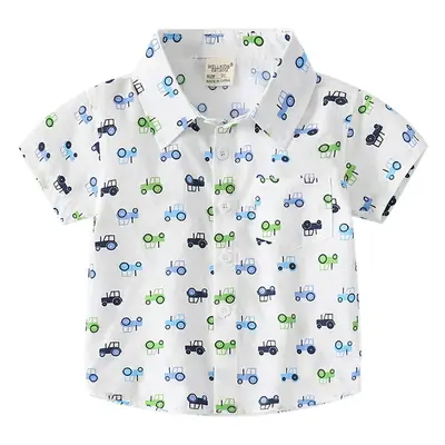 Cartoon Car Kids Cotton Lapel T-Shirt 2024 Summer