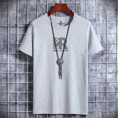 Men Cotton Graphic T-Shirt Loose Fit Beige