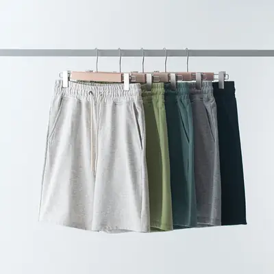 Men's Terry Cotton Shorts Beige Drawstring Casual Summer