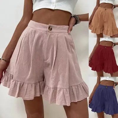 Blue Wide Leg High Waist Casual Shorts 2024