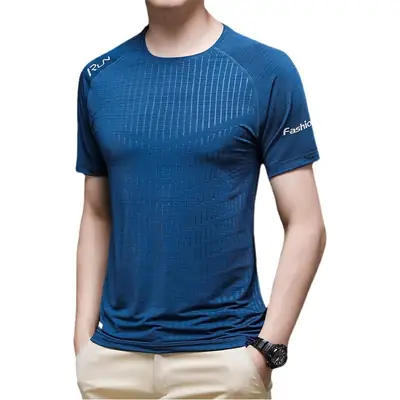 Men's Blue Ice Silk Running T-Shirt Thin Breathable