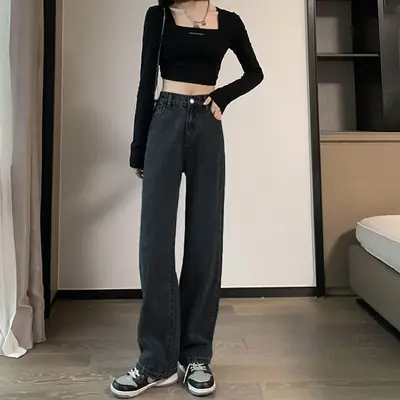 Women High Waist Slimming Jeans 2022 Spring Loose Wide Leg