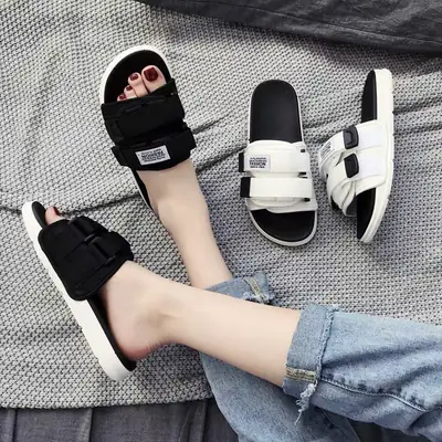 Women Black Velcro Slippers Summer Flat