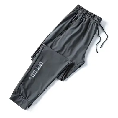 Men Ice Silk Elastic Waist Pants Black