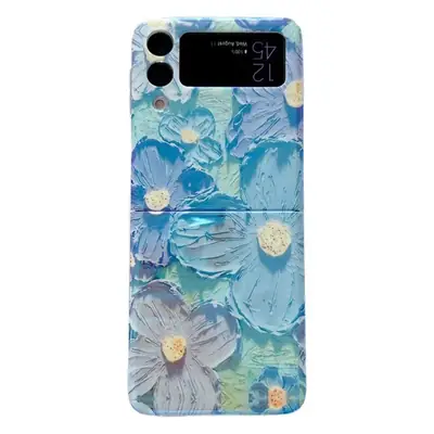 Blue Floral Flocking Phone Case for Samsung Z Flip 6/5