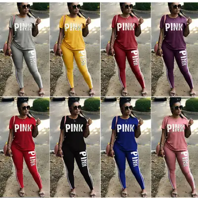2022 Pink Women's Printed Lycra Sports Suit