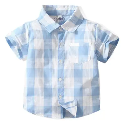 Boys Red White Plaid Short Sleeve Shirt Cotton