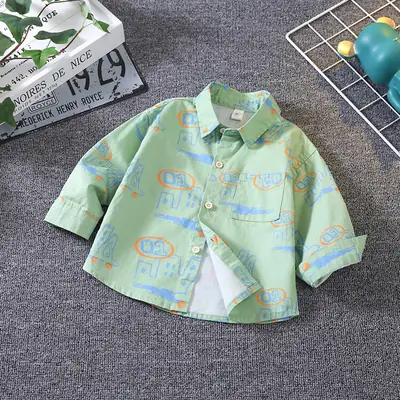 Children's Green Cartoon Shirt Spring Autumn Boys