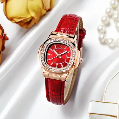 2022 Women's Luxury Watch with Diamonds & Black Strap