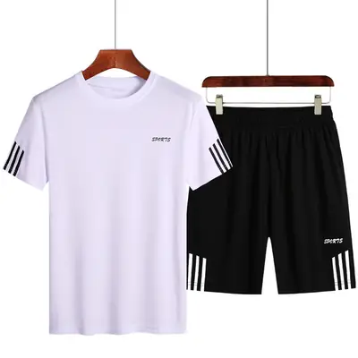 Men Red 2-Piece Sports Suit Shorts T-Shirt Quick Dry