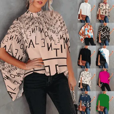 2022 Women's Cross-Body Printed Top with Loose Fit