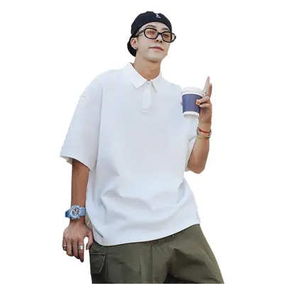 Men's White Polo Shirt Loose Fit Summer Wear