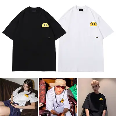 Drew Smiley Cotton T-Shirt White Loose Patch Pocket