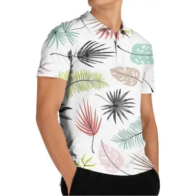Men 3D Floral Polo Shirt Light Blue Yellow Rose Print