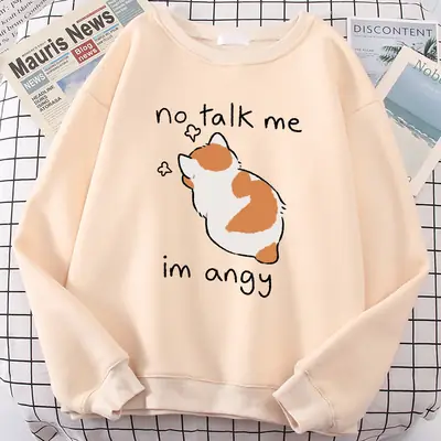 Yellow Cat Print Sweatshirt Round Neck Casual Wear