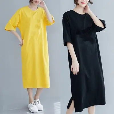 Plus Size Black Long Dress Split Loose Slimming