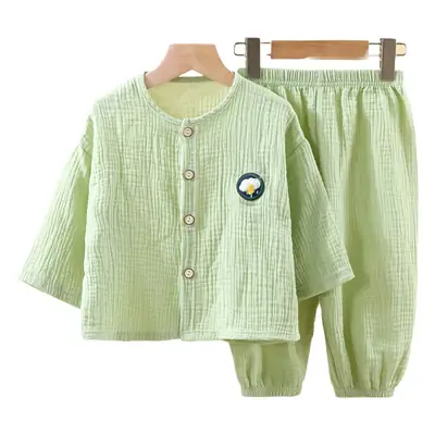 Children's Thin Double-Layer Pure Cotton Gauze Pajamas Summer Girls' Home Clothes Long-Sleeved Bloomers suit for Boys and Babies