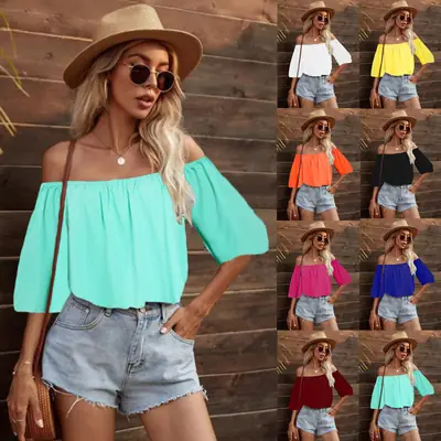 Women's Pink Off-Shoulder Collar T-Shirt Top