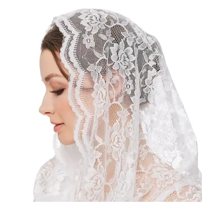 Pure White Muslim Bridal Headscarf with Lace Trim