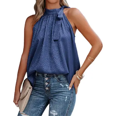 Women's Sleeveless Neck Bow Vest Maroon Leopard Print
