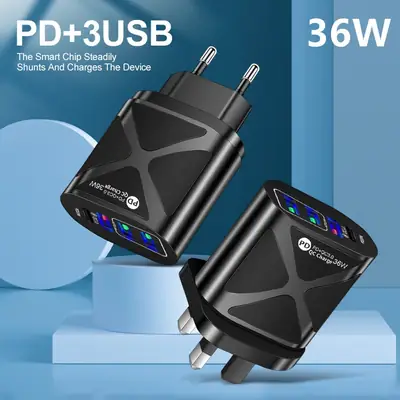 36W PD Charging Phone Charger with 4-Device Support