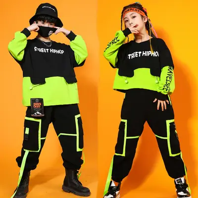 Street Hip Hop Performance Suit Boys Girls Black Neon