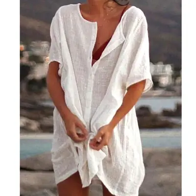 Women's Loose Yellow Cotton Shirt Mid-Length