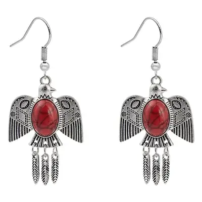 Retro Bohemian Earrings Turquoise Carved Owl Dream Catcher Feather Tassel Earrings Cross-Border Jewelry