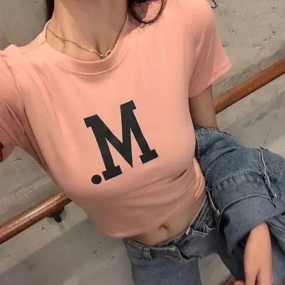 Women Short Sleeve M Print Top Pink 2025