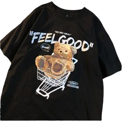 Women Bear Print Short Sleeve T-Shirt Summer Loose Fit