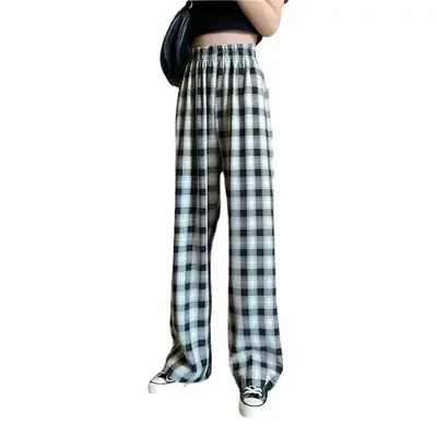 Plaid High-Waisted Wide-Leg Pants for Women