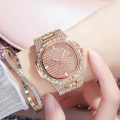 Full Diamond Rhinestone Ladies Watch with Calendar & Quartz