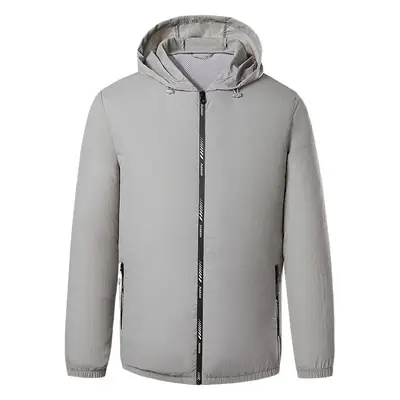Men Hooded Light Gray Puffer Jacket with Hood