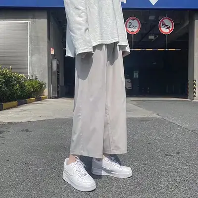 Men's Summer Thin Hong Kong-style Pants White Loose Ankle