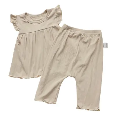 Girls' Brown Ruffled Pajama Set Two-Piece Summer