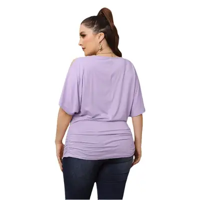 Women's Pink Pleated T-Shirt Large Size Casual Top