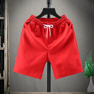 Men's White Ice Silk Shorts Summer Loose Straight Casual Pants