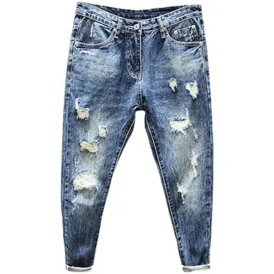 Men Ripped Cropped Slim Fit Jeans Winter