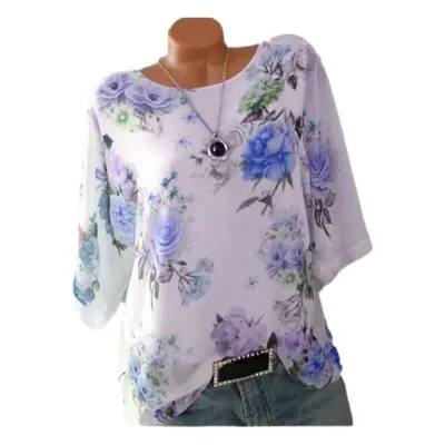 Plus Size Floral Print T-Shirt Women Loose Fit