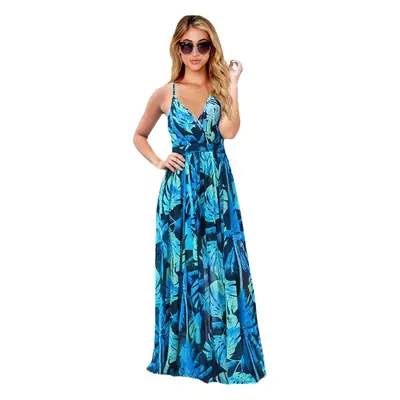 Green Floral Chiffon Long Dress for Women