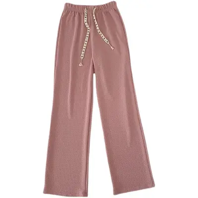 Women's Pink Waffle Pants with Drawstring Waist