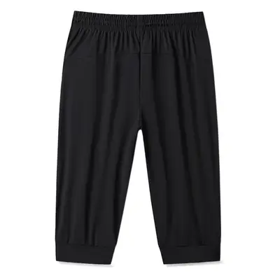 Men Black Warp Knit Cropped Sports Pants Medium